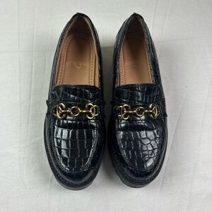 Circus by Sam Edelman Black Croc-Embossed Loafers with Gold Bit